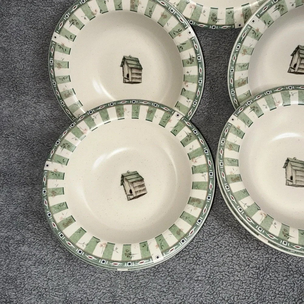 Pfaltzgraff Naturewood Set of 7 Stoneware Soup/Cereal Bowls Birdhouse‎
